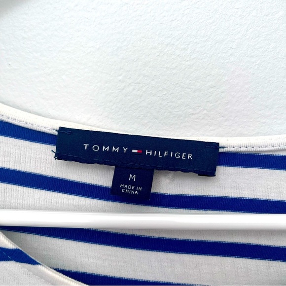 Tommy Hilfiger Blue and White Striped Dress with Lace Design Size Medium - Picture 3 of 7